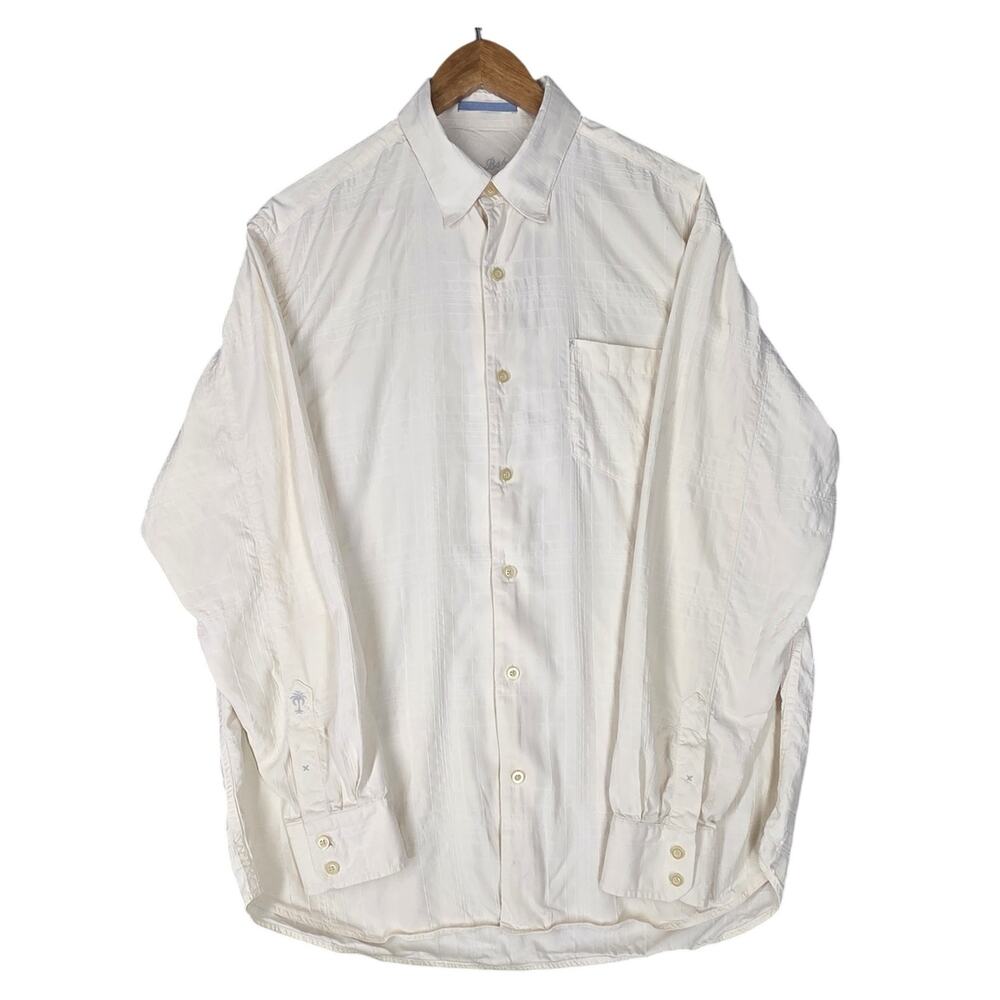 TOMMY BAHAMA MEN'S 100% SILK BUTTON‑UP SHIRT – CREAM/OFF‑WHITE – SIZE L/G